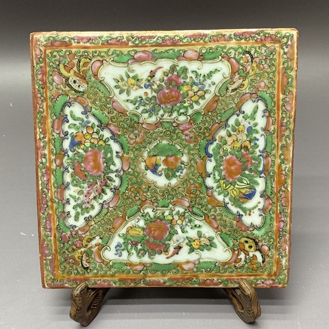 古玩陶瓷廣彩花鳥蝶紋瓷板畫真品鑒賞圖