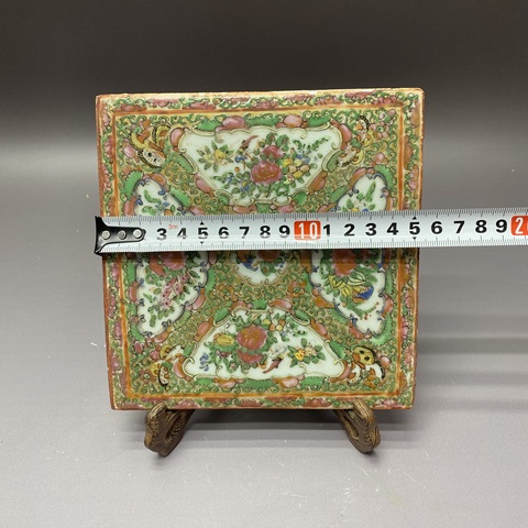 古玩陶瓷廣彩花鳥蝶紋瓷板畫真品鑒賞圖