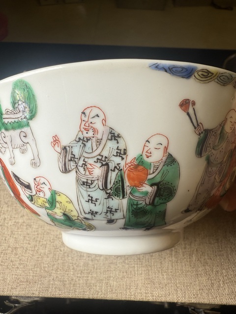 古玩陶瓷十八羅漢五彩碗真品鑒賞圖