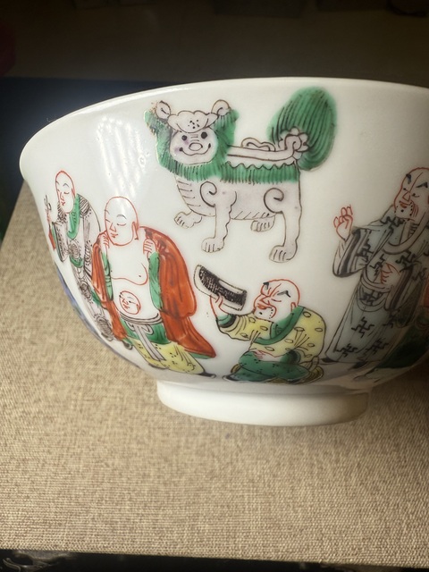 古玩陶瓷十八羅漢五彩碗真品鑒賞圖