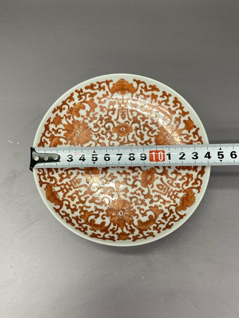 古玩陶瓷清晚期花間福壽紋礬紅高足盤拍賣,當前價格2860元
