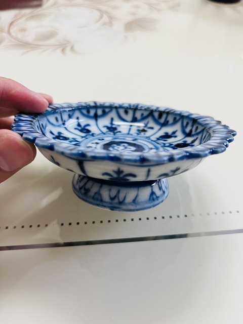 古玩陶瓷清道光?花卉紋青花高足花口盤拍賣,當前價格690元