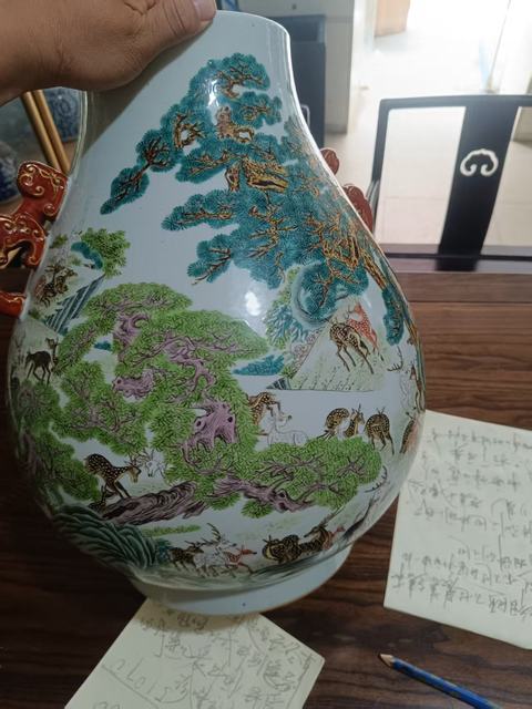 古玩陶瓷粉彩百鹿尊真品鑒賞圖