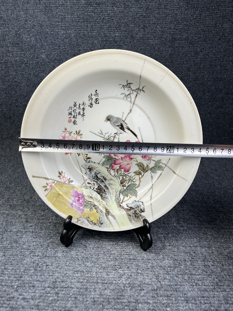 古玩陶瓷粉彩花鳥紋盤真品鑒賞圖