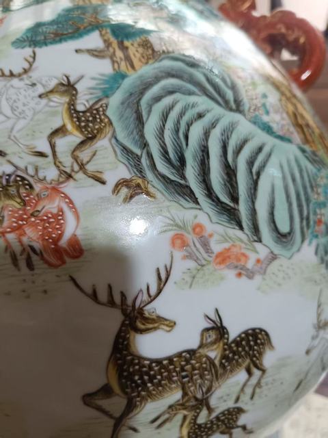 古玩陶瓷粉彩百鹿尊真品鑒賞圖