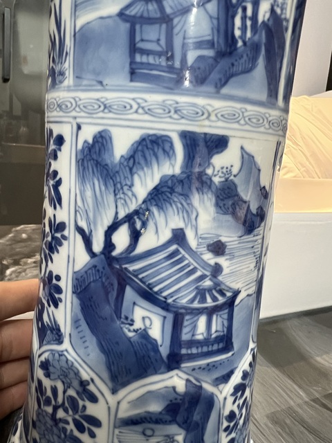 古玩陶瓷山水花卉紋青花花觚真品鑒賞圖