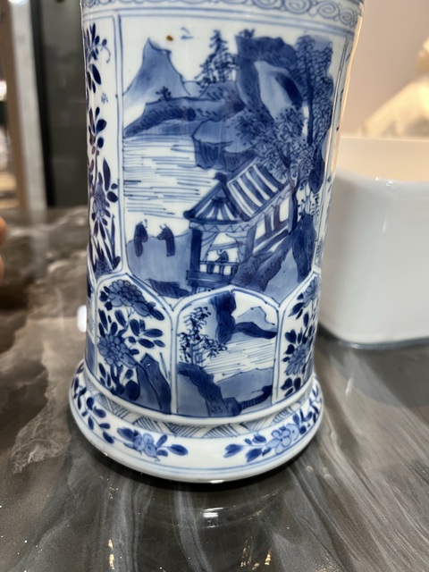 古玩陶瓷山水花卉紋青花花觚真品鑒賞圖