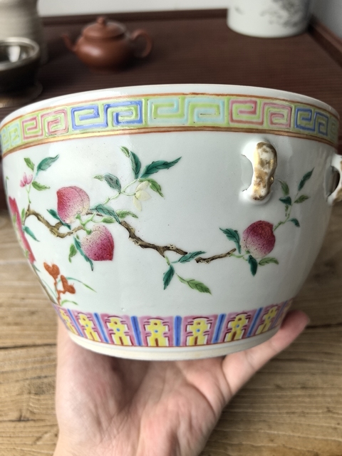 古玩陶瓷粉彩福壽紋粥罐真品鑒賞圖