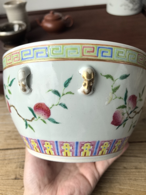 古玩陶瓷粉彩福壽紋粥罐真品鑒賞圖