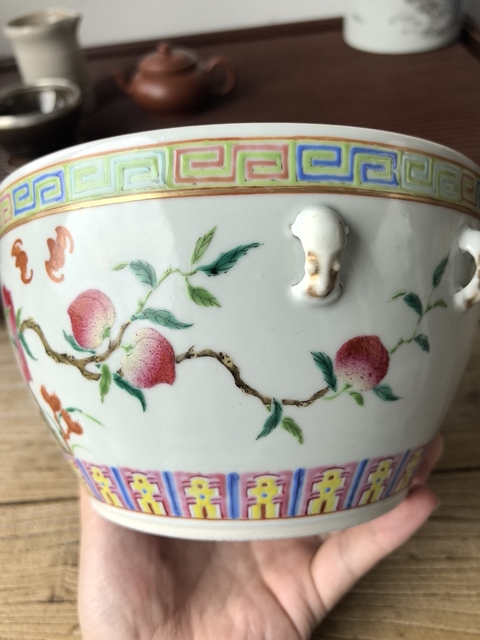 古玩陶瓷粉彩福壽紋粥罐真品鑒賞圖