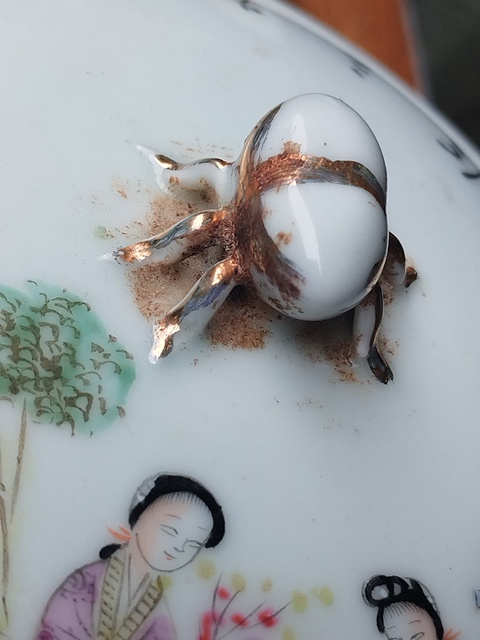 古玩陶瓷民國 粉彩桃花仕女紋粥罐真品鑒賞圖