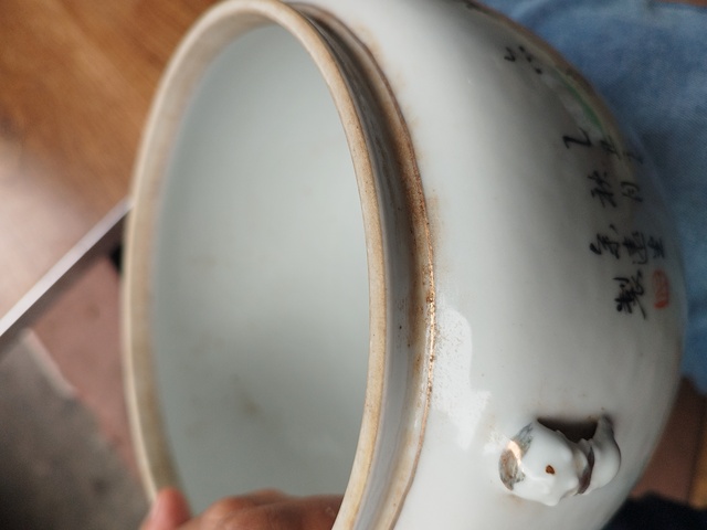 古玩陶瓷民國 粉彩桃花仕女紋粥罐真品鑒賞圖