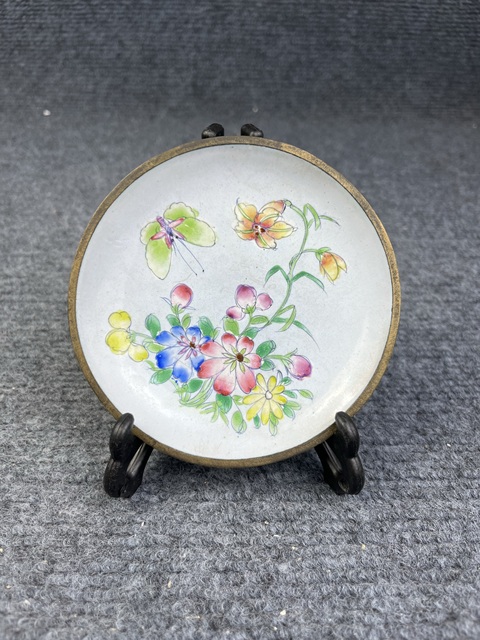 古玩雜項銅胎畫琺瑯花卉紋盤真品鑒賞圖