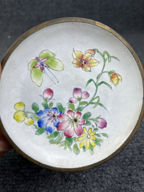 古玩雜項銅胎畫琺瑯花卉紋盤真品鑒賞圖