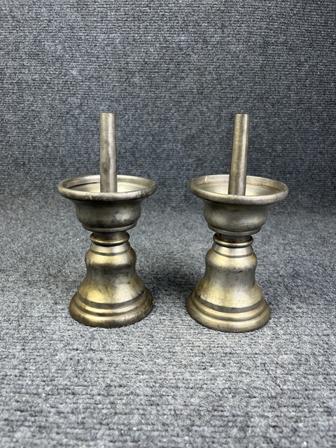 古玩雜項錫制燭臺一對真品鑒賞圖