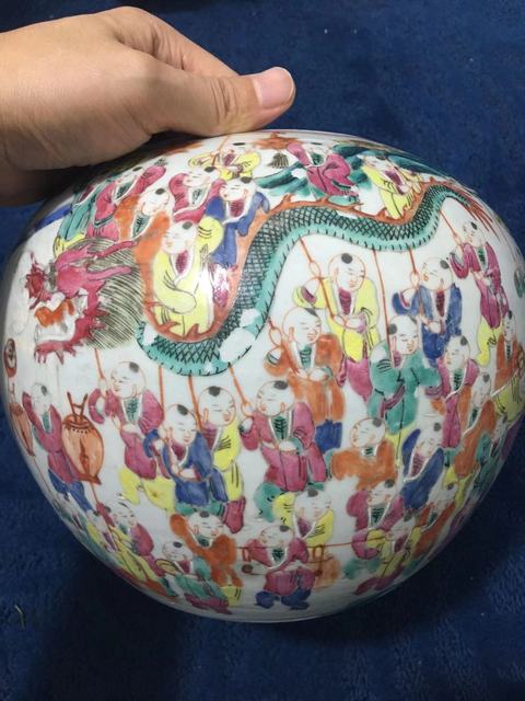 古玩陶瓷百子鬧春西瓜罐真品鑒賞圖