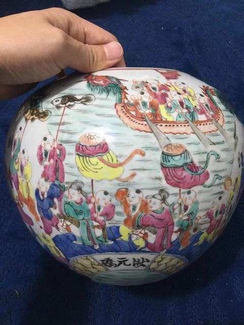 古玩陶瓷百子鬧春西瓜罐真品鑒賞圖