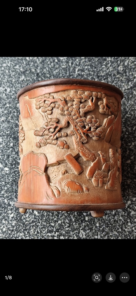 古玩雜項竹雕筆筒真品鑒賞圖
