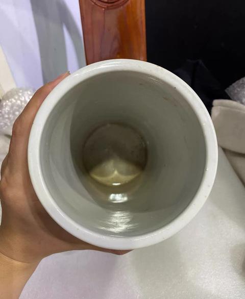 古玩陶瓷晚清粉彩壽桃紋帽筒真品鑒賞圖