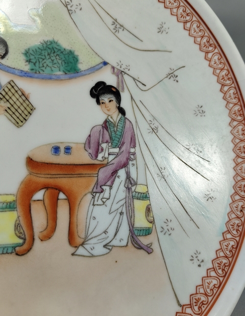 古玩陶瓷粉彩仕女人物盤(pán)真品鑒賞圖