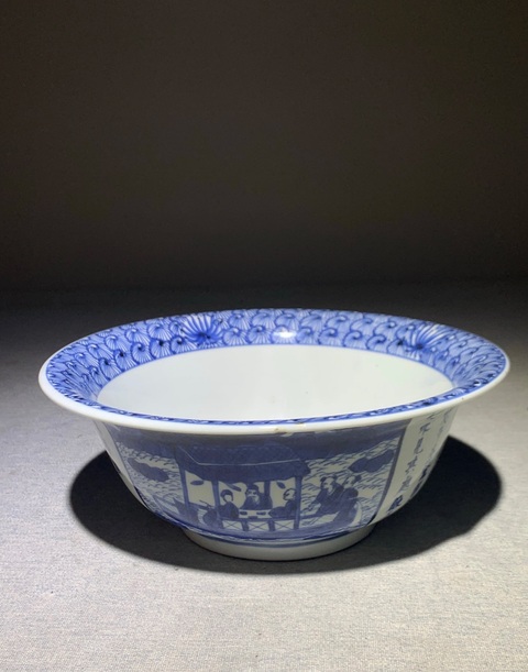 古玩陶瓷赤壁賦玉環底青花碗真品鑒賞圖