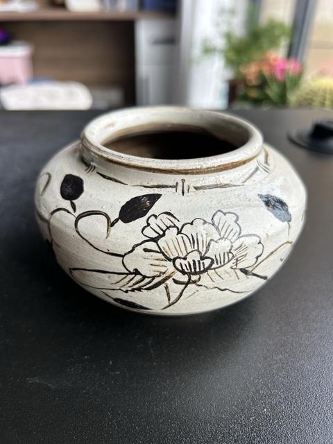 古玩陶瓷元代磁州窯白地黑牡丹唇口罐（精品）拍賣，當前價格3850元