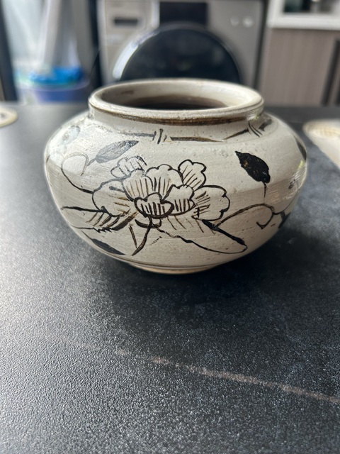 古玩陶瓷元代磁州窯白地黑牡丹唇口罐（精品）拍賣，當前價格3850元
