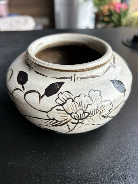 古玩陶瓷元代磁州窯白地黑牡丹唇口罐（精品）拍賣，當前價格3850元