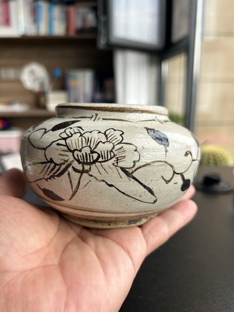 古玩陶瓷元代磁州窯白地黑牡丹唇口罐（精品）拍賣，當前價格3850元