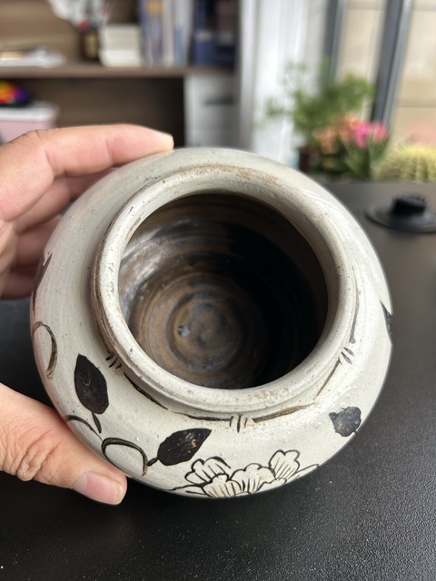 古玩陶瓷元代磁州窯白地黑牡丹唇口罐（精品）拍賣，當前價格3850元