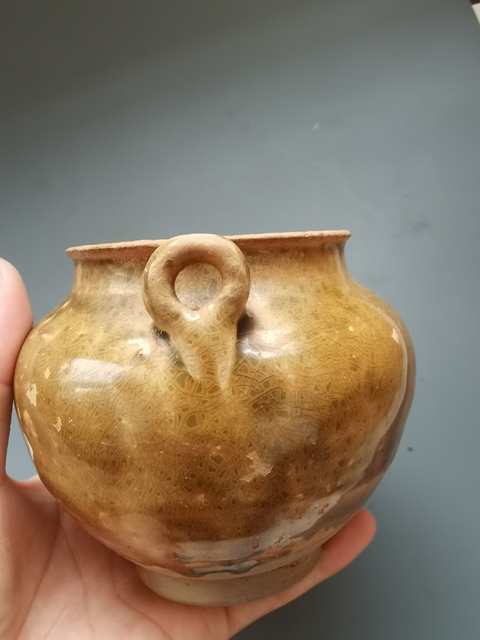 古玩陶瓷黃釉雙系罐真品鑒賞圖