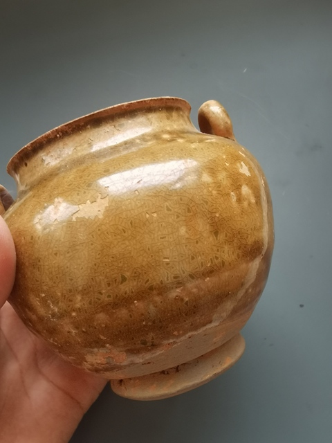 古玩陶瓷黃釉雙系罐真品鑒賞圖