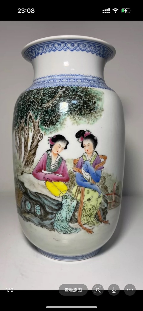古玩陶瓷粉彩侍女人物燈籠瓶真品鑒賞圖