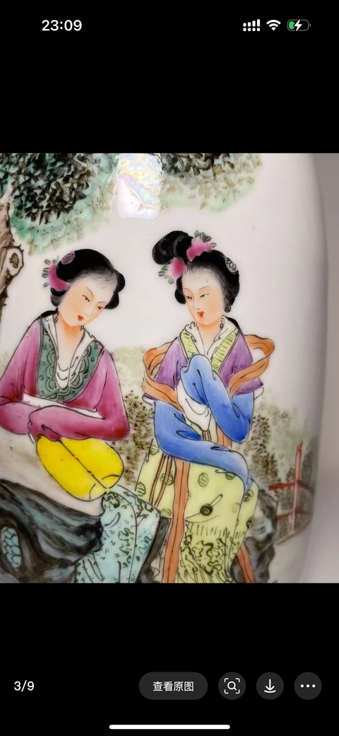 古玩陶瓷粉彩侍女人物燈籠瓶真品鑒賞圖