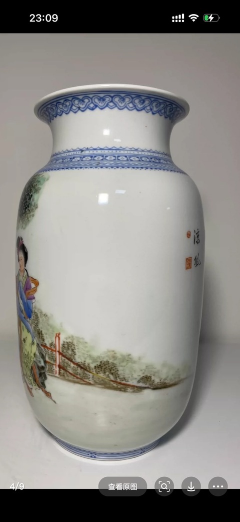 古玩陶瓷粉彩侍女人物燈籠瓶真品鑒賞圖
