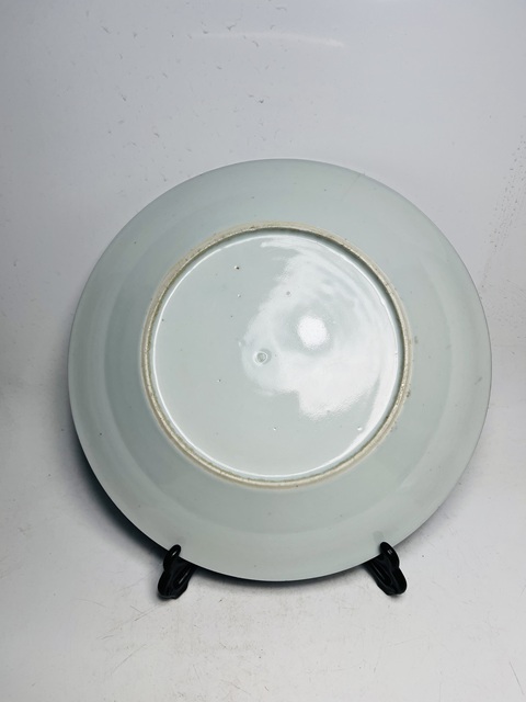 古玩陶瓷樓臺亭閣山水紋青花盤真品鑒賞圖
