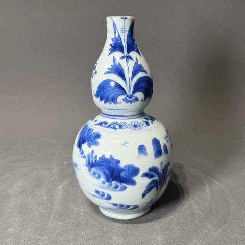 古玩陶瓷青花山水紋葫蘆瓶真品鑒賞圖