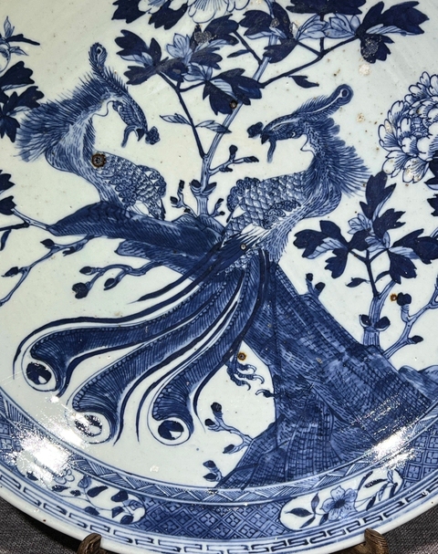 古玩陶瓷晚清青花鳳紋盤真品鑒賞圖