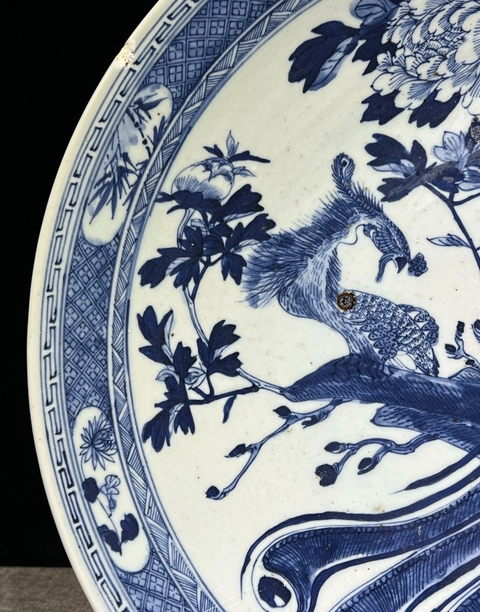 古玩陶瓷晚清青花鳳紋盤真品鑒賞圖