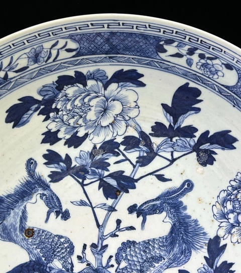 古玩陶瓷晚清青花鳳紋盤真品鑒賞圖