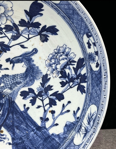 古玩陶瓷晚清青花鳳紋盤真品鑒賞圖