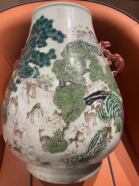 古玩陶瓷粉彩百鹿尊真品鑒賞圖