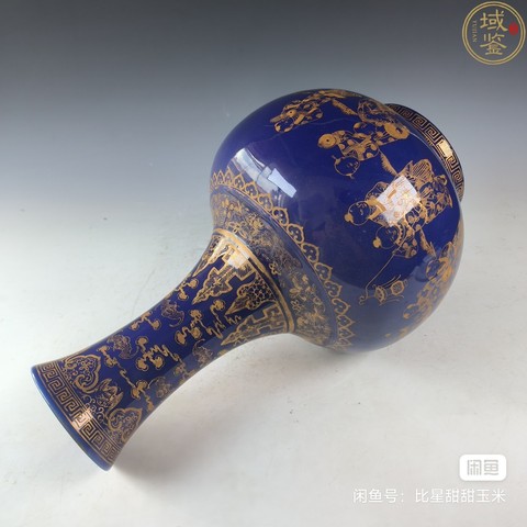 古玩陶瓷藍釉描金賞瓶真品鑒賞圖