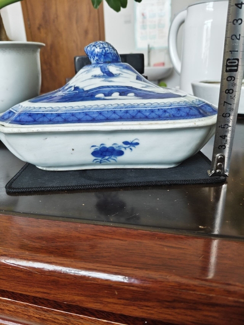 古玩陶瓷清乾隆青花亭臺樓閣風景紋蓋鍋拍賣,當前價格1388元