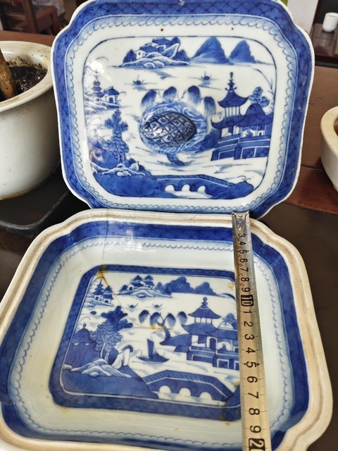 古玩陶瓷清乾隆青花亭臺樓閣風景紋蓋鍋拍賣,當前價格1388元