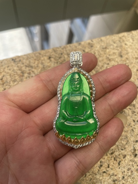 古玩玉器翡翠觀音掛件真品鑒賞圖
