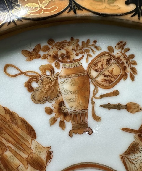 古玩陶瓷礬紅描金無雙譜人物盤真品鑒賞圖