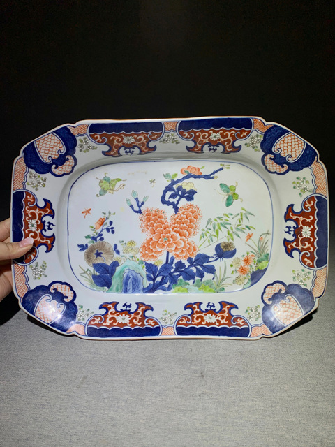古玩陶瓷清乾隆 青花五彩洞石花蝶紋盤拍賣,當前價格5577元