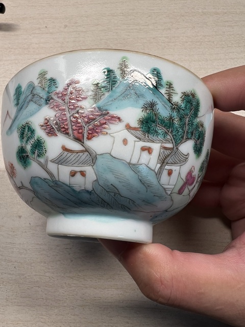 古玩陶瓷清光緒粉彩山水人物故事圖碗真品鑒賞圖