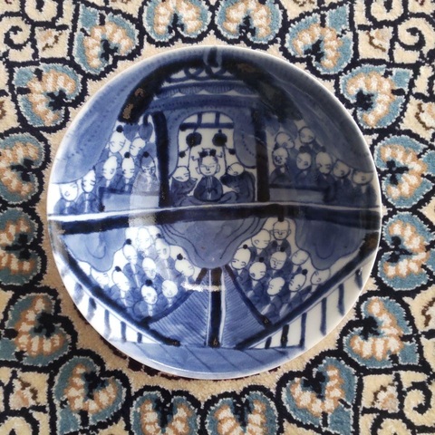 古玩陶瓷日本明治青花鬧春圖臥足碗真品鑒賞圖